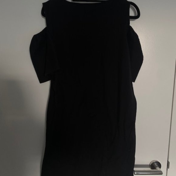 COUNTRY ROAD BLACK STRETCH JERSEY COTTON COLD SHOULDER SHIFT DRESS - SIZE M - Picture 3 of 7